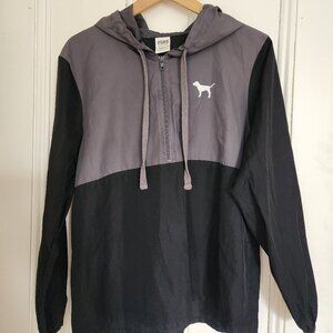 Victoria’s Secret PINK Black Grey Anorak Windbreaker Jacket XS/S Quarter Zip
